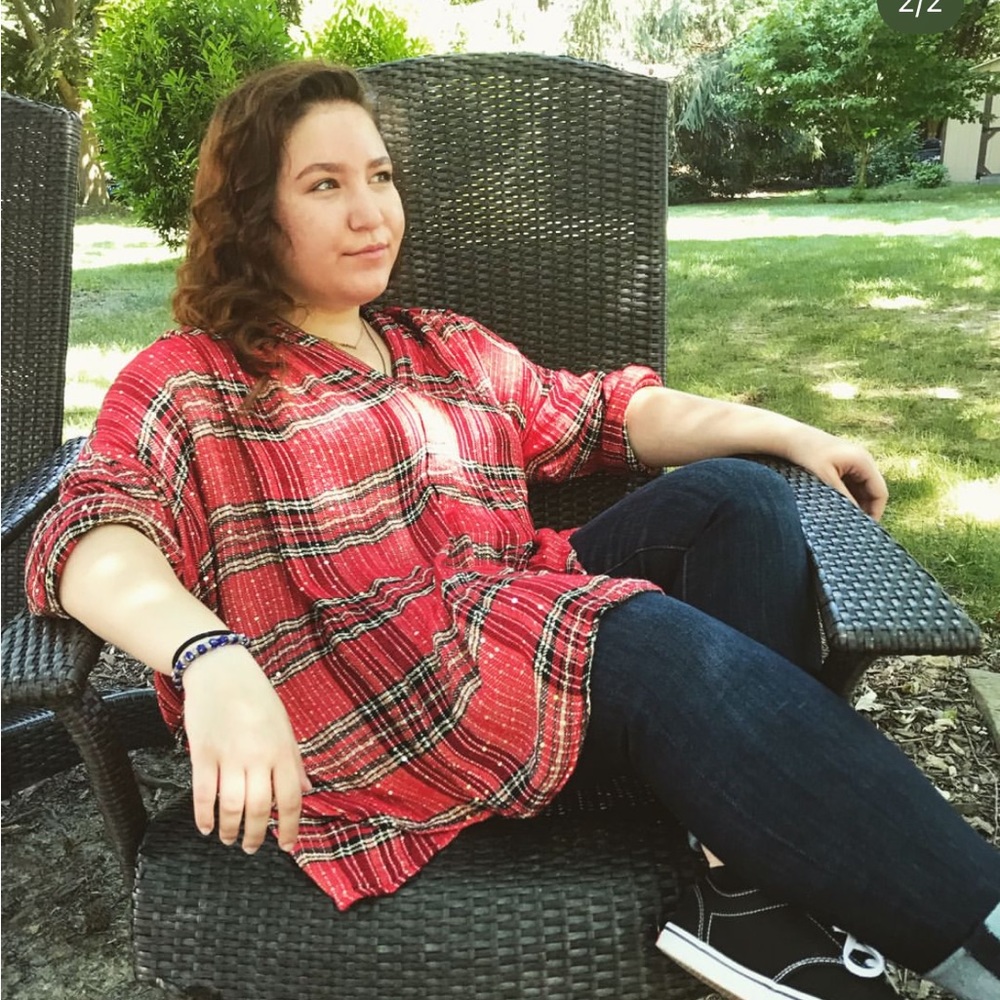 Free People Red Plaid Tunic w/Sequins M